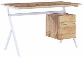 Τραπέζι γραφείου Berwyn 299, Με πόρτες, Με συρτάρια, 74x120x60cm, 20 kg, Άσπρο, Ανοιχτό χρώμα ξύλου | Epipla1.gr