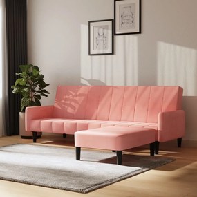 vidaXL Καναπές Κρεβάτι Διθέσιος με Υποπόδιο Ροζ Βελούδινος