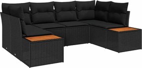 vidaXL Σετ Καναπέ Κήπου με μαξιλάρι 6 pcs Μαύρο Πολυρατάν