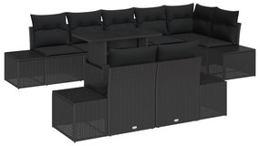 vidaXL Σετ Κήπου 9 Τεμαχίων με Μαξιλάρια Μαύρο Ρατάν