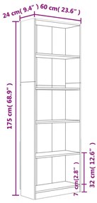 vidaXL Βιβλιοθήκη με 5 Ράφια Καφέ Δρυς 60x24x175 εκ. Επεξεργ. Ξύλο