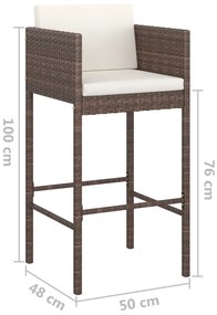 vidaXL Σκαμπό Μπαρ 2 τεμ. Καφέ από Συνθετικό Ρατάν με Μαξιλάρια