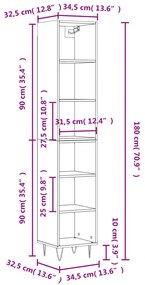 Ντουλάπι Γκρι sonoma 34,5 x 32,5 x 180 εκ. Επεξεργασμένο ξύλο - Γκρι