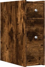 vidaXL Ντουλάπι Μπάνιου Στενό με Ροδάκια Καπνιστή Δρυς Επεξ. Ξύλο