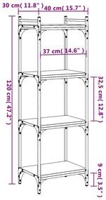 Βιβλιοθήκη 4 Επιπέδων Sonoma Δρυς 40x30x120 εκ. Επεξεργ. Ξύλο - Καφέ