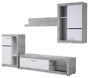 Wall Unit Rosso White - Grey Concrete - White Lacquer 266x41x186 cm