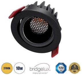 Χωνευτό Σποτ Downlight LED TrimLess 10W Κινούμενο-Μαύρο Θερμό 2700K LEO-R 60287 Globostar-60287-Μαύρο 60287