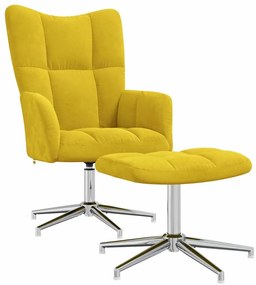 vidaXL Πολυθρόνα Relax Κίτρινη Μουσταρδί Βελούδινη με Σκαμπό