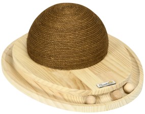 PawHut Διαδραστικό Παιχνίδι Γάτας, Επιφάνεια Ξυσίματος, Οβάλ Κανάλι Μπάλας, Ξύλο Πεύκου, 39,5 x 32,5 x 14,5 cm