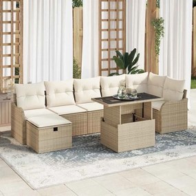 vidaXL Σετ Καναπέ Κήπου με μαξιλάρι 8 pcs Μπεζ Πολυ ράταν