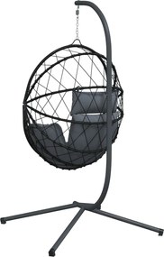 vidaXL Πολυθρόνα Egg Κρεμαστή με Βάση Ανθρακί Συνθ. Ρατάν / Ατσάλι