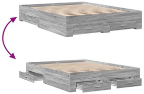 vidaXL Πλαίσιο Κρεβατιού με συρτάρια Γκρι sonoma 140x200εκ. Επεξ. Ξύλο