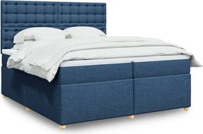 vidaXL Κρεβάτι Boxspring με Στρώμα Μπλε 200x200 εκ. Υφασμάτινο