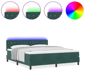 vidaXL Κρεβάτι με Βάση και Στρώμα & LED Σκούρο Πράσινο 180x200 εκ. Βελούδο