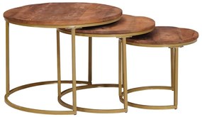 vidaXL Τραπεζάκια Καφέ Στερεών 3 pcs Μασίφ ξύλο μάνγκο και χάλυβας