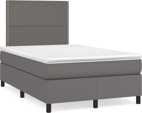 vidaXL Κρεβάτι Boxspring με Στρώμα Γκρι 120x190εκ. από Συνθετικό Δέρμα