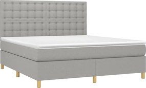 vidaXL Κρεβάτι Boxspring με Στρώμα &amp; LED Αν.Γκρι 180x200εκ. Υφασμάτινο