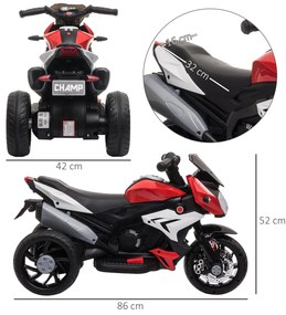HOMCOM Ηλεκτρικό παιδικό μοτοσικλέτα, Φώτα &amp; Ήχοι, 3 km/h, επαναφορτιζόμενο, Πλαστικό &amp; Μέταλλο, Μαύρο/Κόκκινο