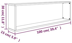 Ραφιέρες Τοίχου Κύβος 2 τεμ Γκρι Sonoma 100x15x30εκ. Επεξ. Ξύλο - Γκρι