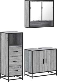 vidaXL Σετ Επίπλων Μπάνιου 3 Τεμαχίων Γκρι Sonoma Επεξεργασμένο Ξύλο