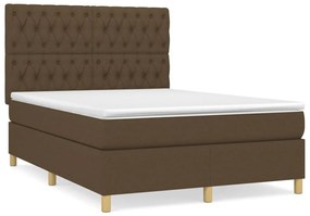 Κρεβάτι Boxspring με Στρώμα Σκούρο Καφέ 140x190 εκ. Υφασμάτινο - Καφέ