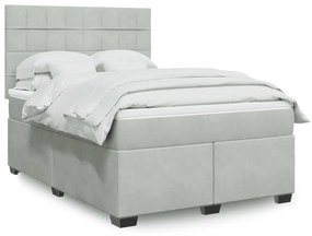 vidaXL Κρεβάτι Boxspring με Στρώμα Ανοιχτό Γκρι 140x200 εκ. Βελούδινο