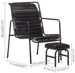 Πολυθρόνα Relax Μαύρη από Γνήσιο Δέρμα Με Υποπόδιο - Μαύρο