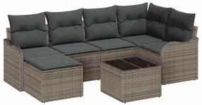 vidaXL Σετ Καναπέ Κήπου με μαξιλάρι 7 pcs Γκρι Πολυ ράταν