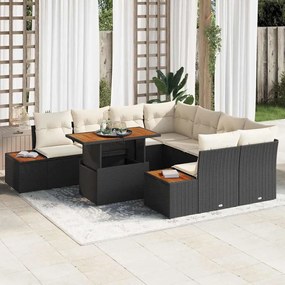 vidaXL Σέτ φαγητού για κήπο με μαξιλάρι 9 pcs Μαύρο και Μπεζ