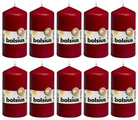 Bolsius Κεριά Κύλινδρος 10 τεμ. Μπορντό 120 x 58 χιλ.