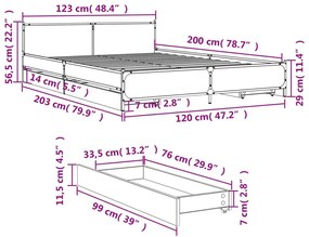 Πλαίσιο Κρεβατιού με Συρτάρια Μαύρο 120x200 εκ Επεξεργ. Ξύλο - Μαύρο