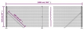 vidaXL Συρματόπλεγμα Περίφραξης Ανθρακί 1,1x10 μ. με Βάσεις Φλάντζα