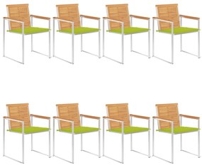 vidaXL Καρέκλες Κήπου 8 τεμάχια από Μασίφ Ξύλο Teak με Μαξιλάρια