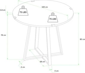 Τραπέζι Rubes Megapap χρώμα καρυδί - ανθρακί 100x100x78εκ.