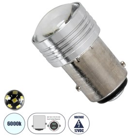 GloboStar® 81205 Λάμπα Αυτοκίνητου 1157 - BAY15D - P21/5W LED 6 SMD 3030 0.25W/0.50W 30lm/60lm 120° DC 12V IP20 Ψυχρό Λευκό 6000K