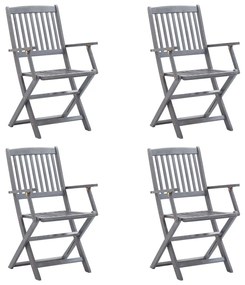Καρέκλες Εξωτ. Χώρου Πτυσσόμενες 4 τεμ Ξύλο Ακακίας &amp; Μαξιλάρια - Ανθρακί