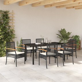 vidaXL Σετ Τραπεζαρίας Κήπου 7 Τεμαχίων με Μαξιλάρες Μαύρος Πολυ Ρατάν