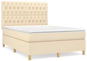 vidaXL Κρεβάτι Boxspring με Στρώμα Κρεμ 140x190 εκ. Υφασμάτινο