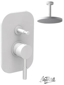 La Torre NEW TECH Μίκτης εντοιχισμού 2 εξόδων με εκτροπέα &amp; Ανακλινόμενη κεφαλή Ø20εκ + μπράτσο οροφής 10εκ White Matt