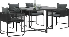vidaXL Καρέκλα με μαξιλάρι 4 pcs Μαύρο και Ανθρακί Ράτα PE