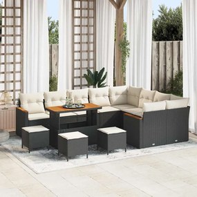 vidaXL Σετ Καναπέ Κήπου με μαξιλάρι 13 pcs Μαύρο Πολυ Ρατάν