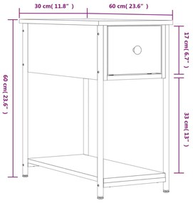 Κομοδίνο Μαύρο 30 x 60 x 60 εκ. από Επεξεργασμένο Ξύλο - Μαύρο