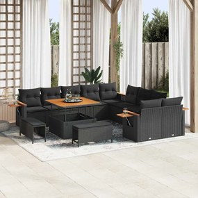 vidaXL Σετ Καναπέ Κήπου με μαξιλάρι 13 pcs Μαύρο 100 x 100 x 71 cm