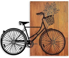 Διακοσμητικό Τοίχου Historical Floral Bike 899SKL2457 70x88cm Walnut-Black Wallity Μέταλλο,Ξύλο