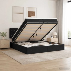 vidaXL Κρεβάτι Ottoman με Στρώμα και LED Μαύρο 200 x 200 cm Βελούδο