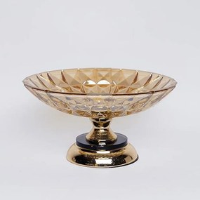 Διακοσμητική Πιατέλα Με Πόδι 754-11023 29,5x16cm Gold Estheti Home Μέταλλο,Γυαλί