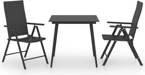 vidaXL Σετ Τραπεζαρίας Κήπου 3 Τεμαχίων Μαύρο