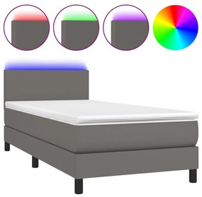 ΚΡΕΒΑΤΙ BOXSPRING ΜΕ ΣΤΡΩΜΑ &amp; LED ΓΚΡΙ 90X190 ΕΚ. ΣΥΝΘ. ΔΕΡΜΑ 3134079