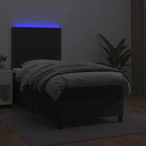 vidaXL Κρεβάτι Boxspring με Στρώμα & LED Μαύρο 100x200 εκ. Συνθ. Δέρμα