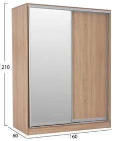 Ντουλάπα Δίφυλλη Συρόμενη Με Καθρέπτη Sonama 160x60x210 Εκ.